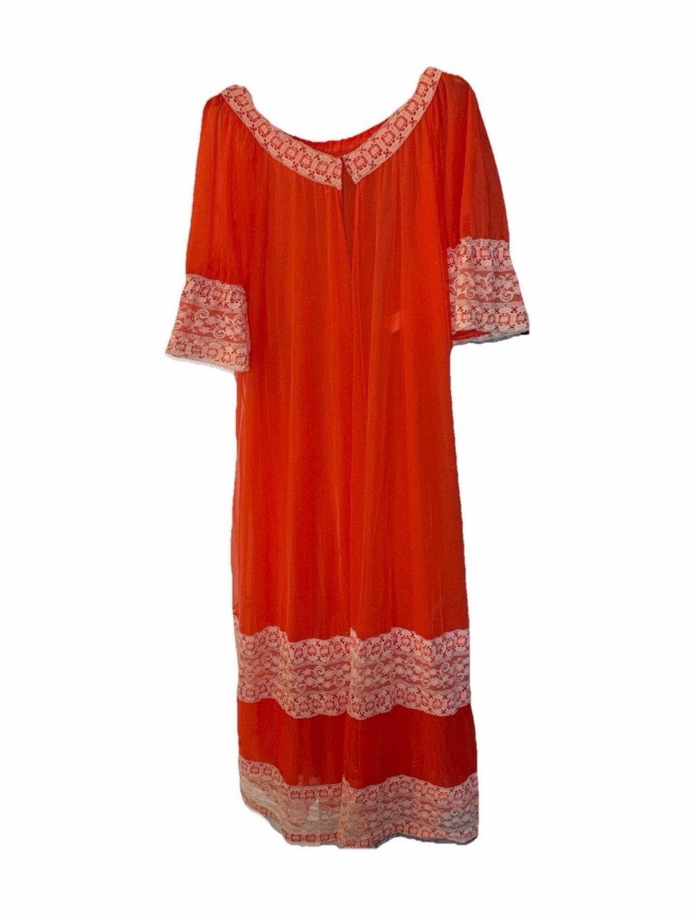 Vintage 1960’s  Embroidered Orange Gown Disco Lingerie rock Hippie